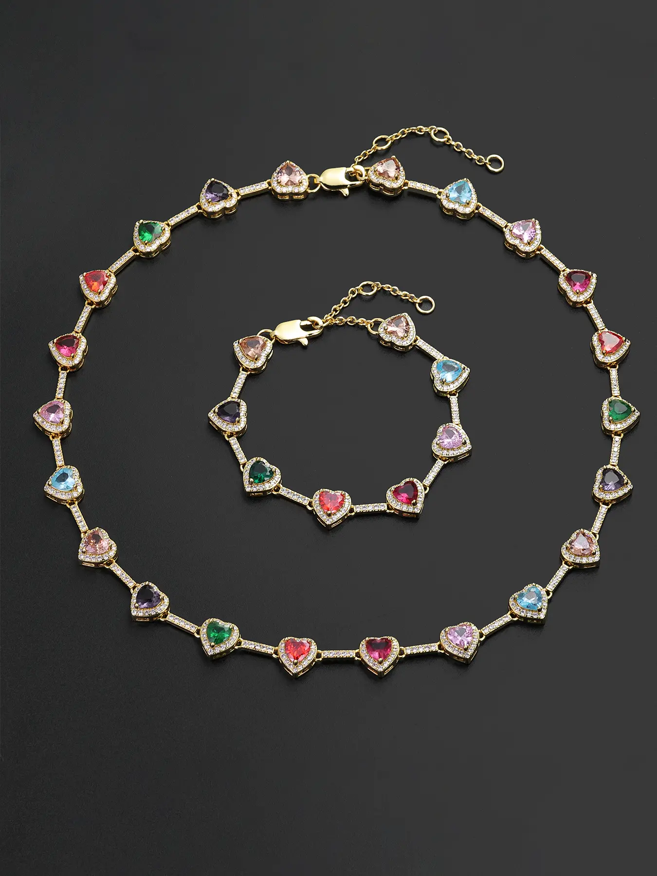 ICED CHICS 2-Piece Colorful Necklace & Bracelet Set, Fashion Jewelry Set, Matching Zirconia Jewelry for Men & Women, Ideal Gift for Couples, Birthdays & Anniversaries