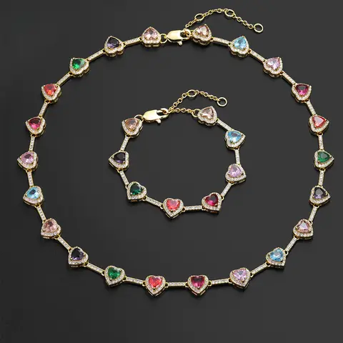 ICED CHICS 2-Piece Colorful Necklace & Bracelet Set, Fashion Jewelry Set, Fashionable Jewelry Set, Matching Zirconia Jewelry for Men & Women, Ideal Jewellery Gift Set for Couples, Birthdays & Anniversaries
