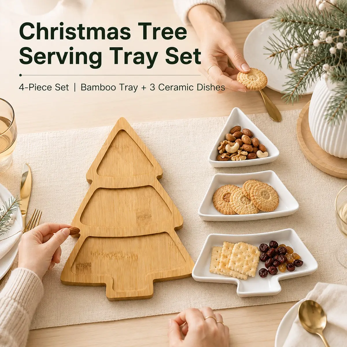 Christmas Tree Ceramic Plate Set, Detachable Plates with Base, Ideal for Nuts, Snacks, Desserts, Salads, Kitchen and Restaurant Use, Plates for Party