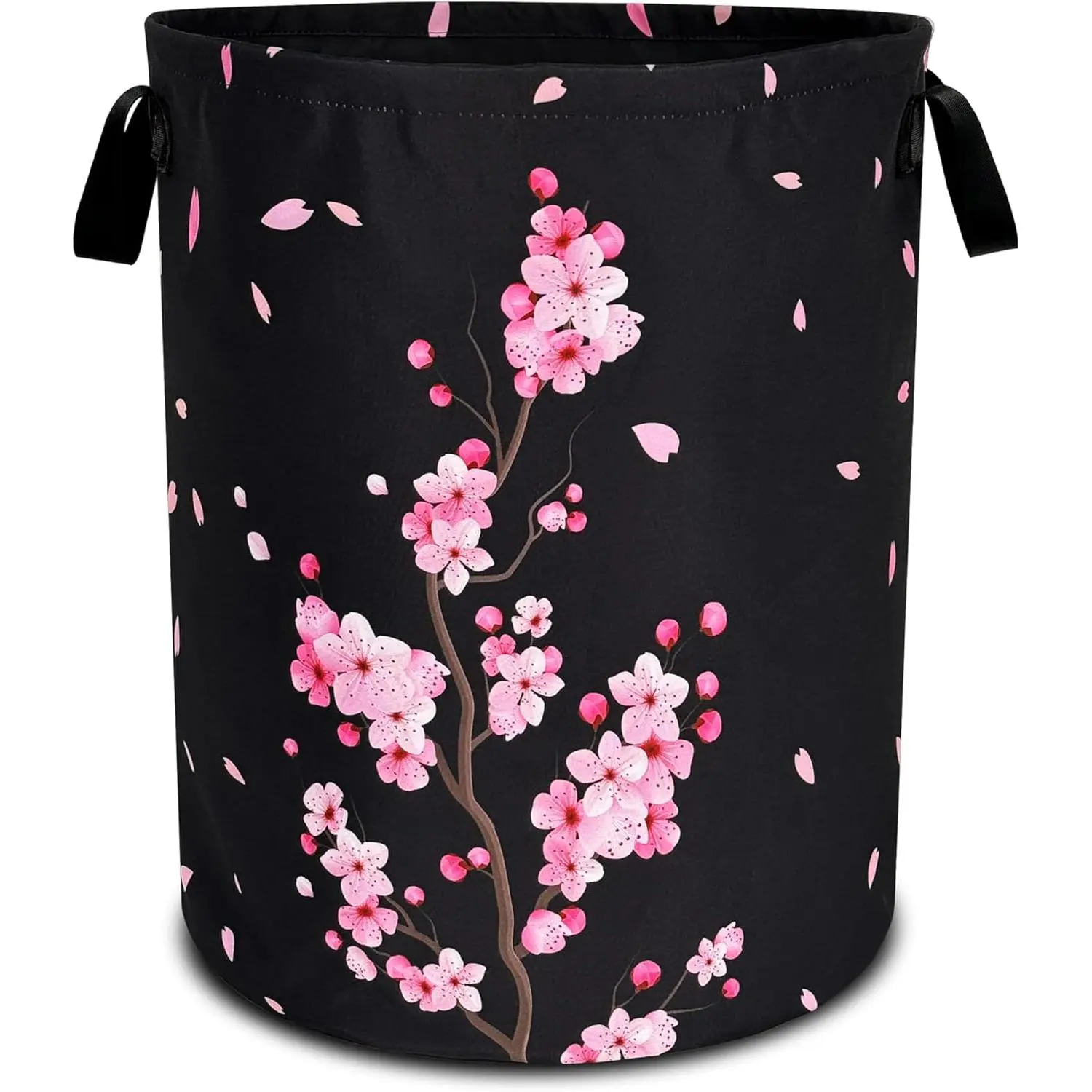 Pink Cherry Blossoms Laundry Basket Flowers Foldable Oxford Cloth Funny Tote Bag Laundry Hamper Clothes Storage Bucket Organizer For Bathroom/Laundry Storage/Bedroom 18.9x16.5 Inch