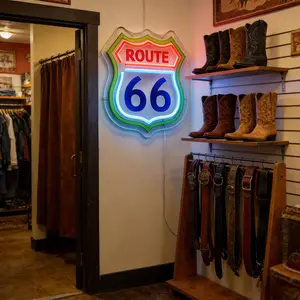 Route 66 Neon Sign LED Light - Retro Highway Sign Wall Decor, Red/Ice Blue Neon Lights for Bedroom, Man Cave, Bar, Garage, Retro Theme Room Decor, USB Powered Vintage Road Sign Neon Art Gift for Travel & Retro Lovers
