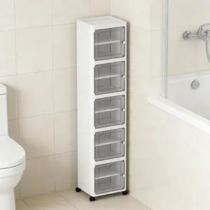 Multifunctional Foldable Gap Storage Box Clear Magnetic Door With Rollers Multi Layer Large Capacity Household Sort Cabinet