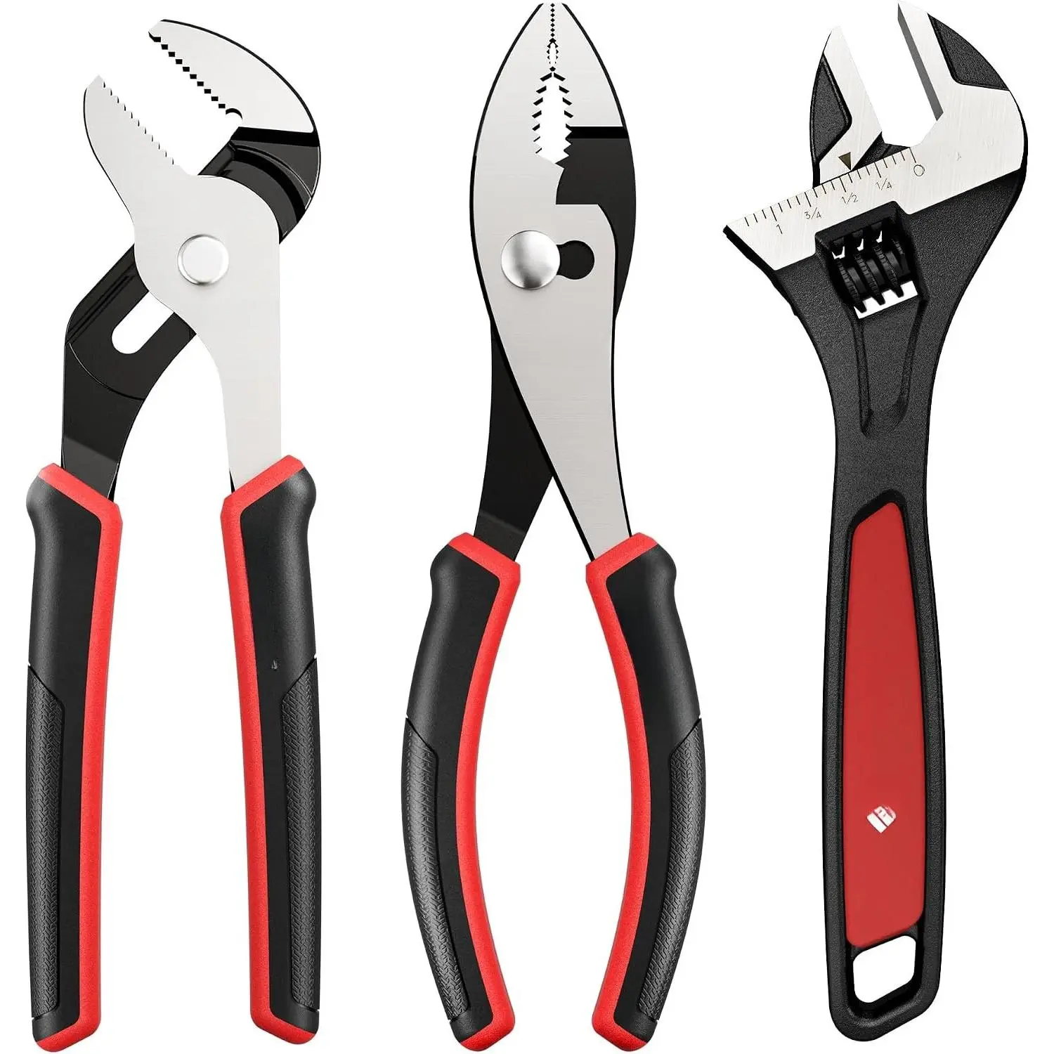 3- Pliers and Wrench Set | 8" Slip Joint,  Joint Pliers, Adjustable Wrench,  Grip, Anti-Slip Handle,  Repairs,  Use
