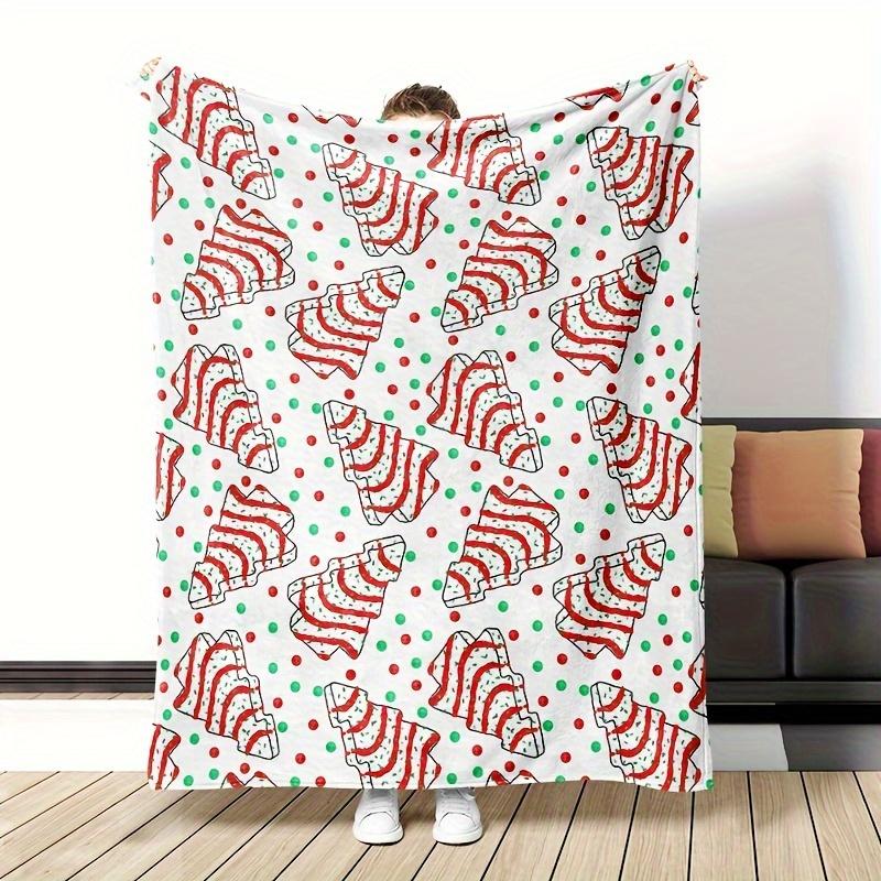 1pc Cozy Christmas Flannel Flannel Throw Blanket, Festive Tree Pattern, Soft Warm Plush Blanket for Casual, Office, Picnic, Travel, All-Season, Multi-Purpose, Contemporary Style,, 200-250g Lightweight Cover-280GSM