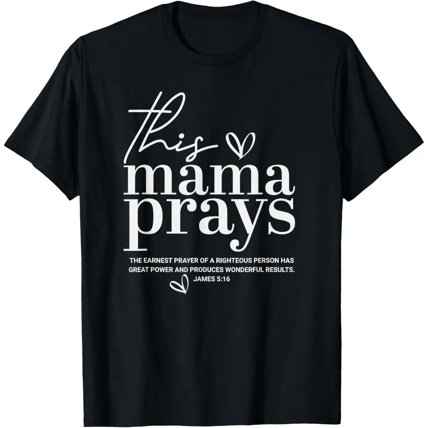 Women's Casual Crew Neck Short-Sleeve Christian T-Shirt - Mama Prayer, Jesus Scripture, Bible Theme, Festival Style