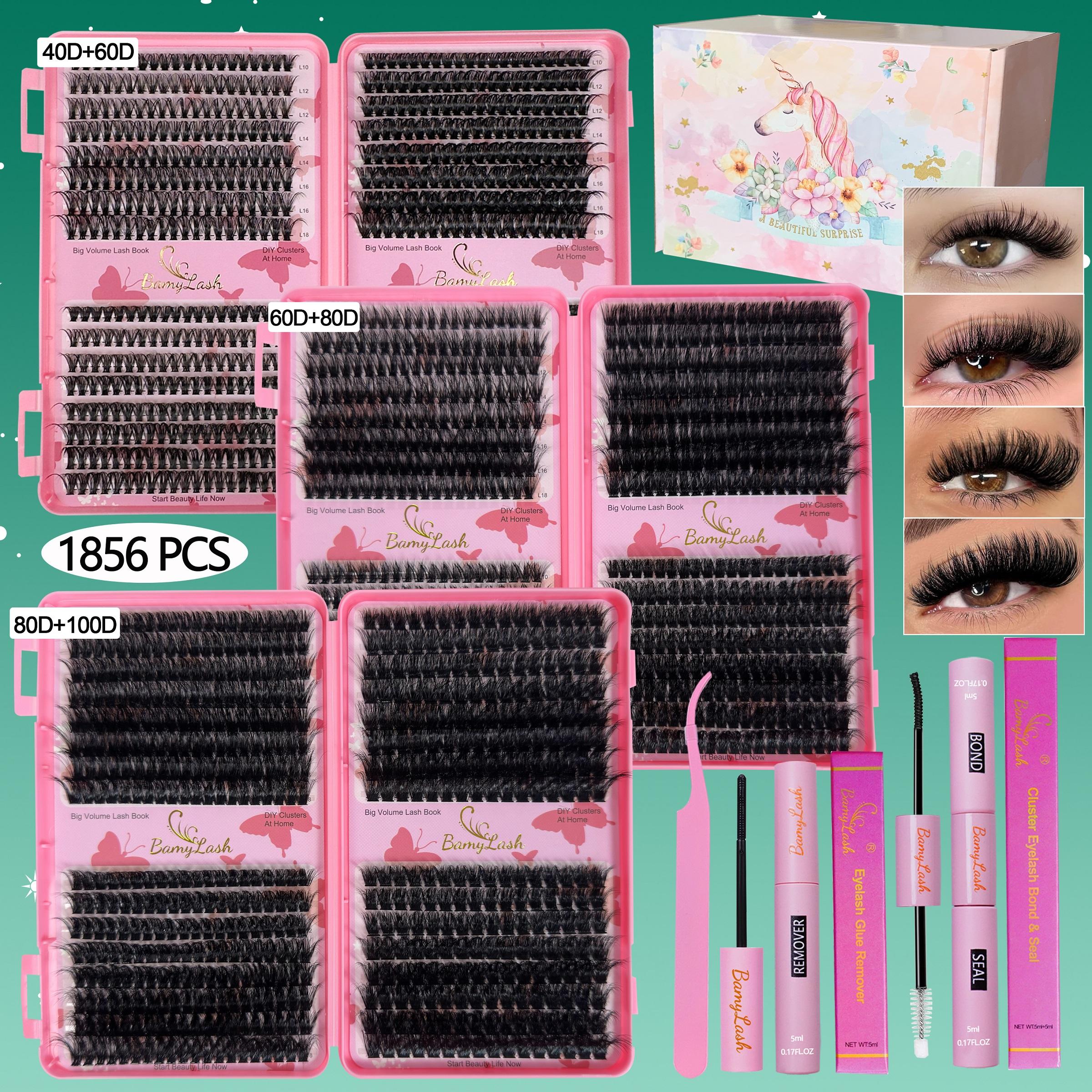 476-1856 Pcs Cluster Eyelash Kit Set, Mixed Length and style D Curl 3D Lashes, Synthetic Fiber, Includes Glue Remover Tweezer, Home Lash designer Lash Kit Lash Extension,Ideal for Beginners & Daily Makeup Use
