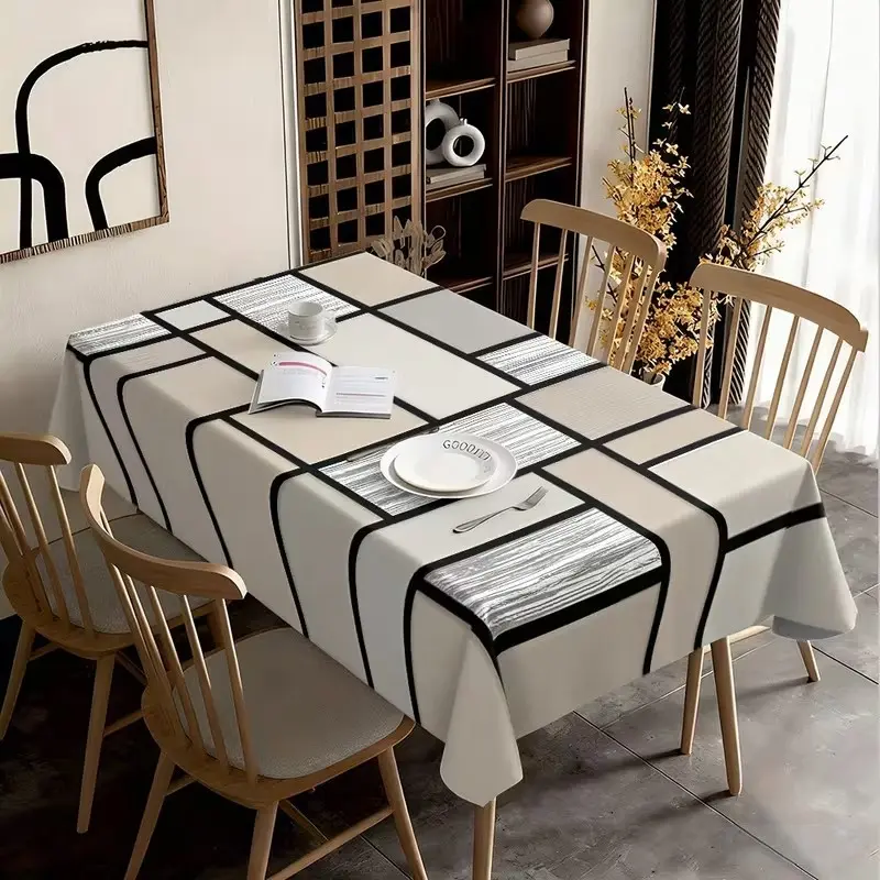 Modern Geometric Tablecloth, Large Size 2D Print, Durable, Ideal for Restaurant, Office, Kitchen, Wedding, Halloween, Christmas Decor