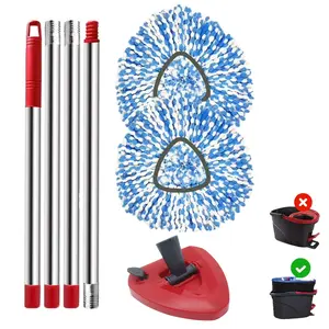 4-Pack Spin Mop Replacement Set - Compatible with O-Cedar RinseClean System | 2 Mop Refills, Mop Base and Handle | Home Cleaning Accessories