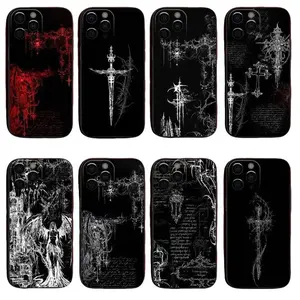 Gothic Cyber Sigil Cross Phone Case For iPhone 17 16 15 14 13 12 11 Pro Max Plus & Samsung Galaxy S25 Ultra S24 S23 S22 S21 Plus Soft Black Cover