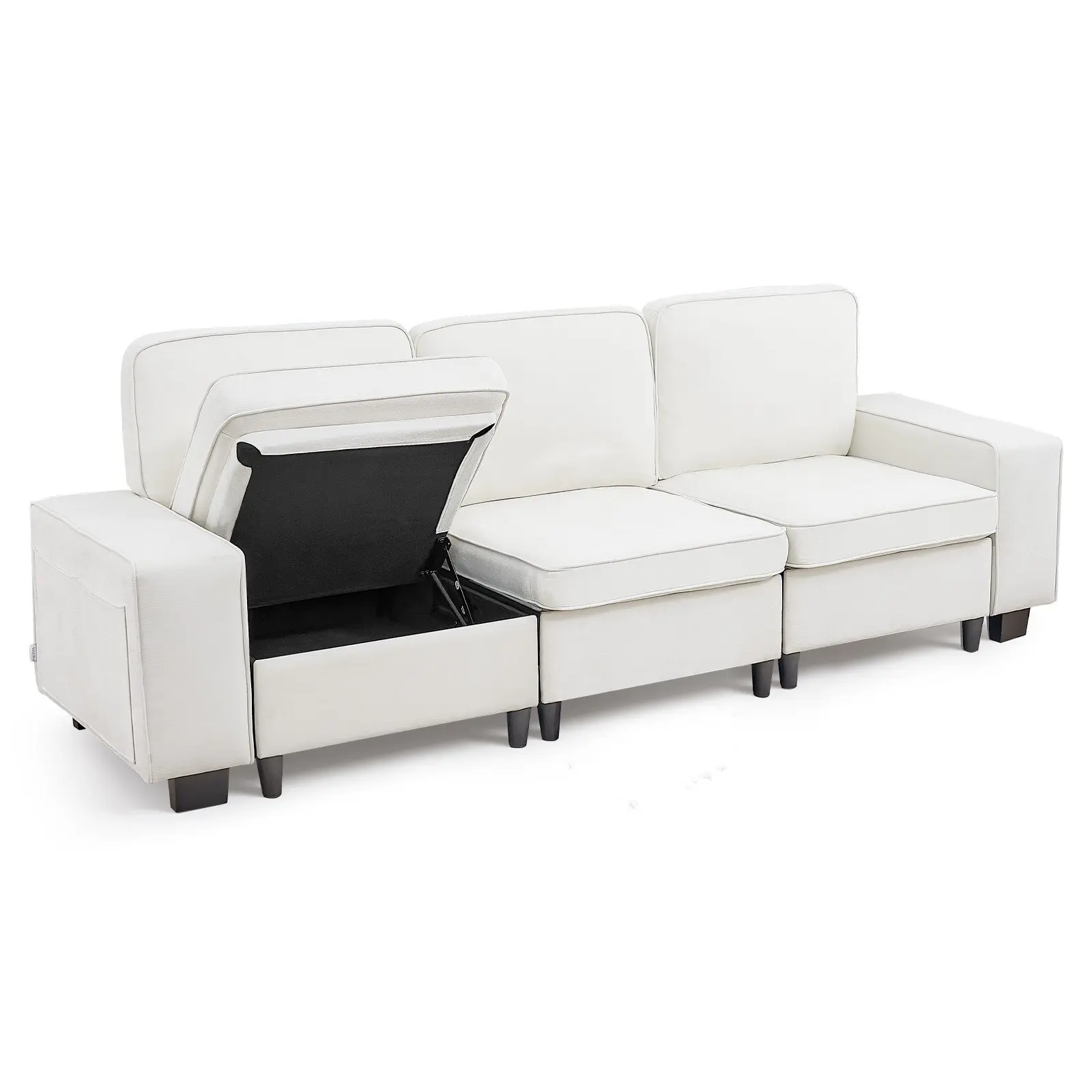 VEVOR Pet Velvet Sectional Sofa, 100-Inch Modular 3-Seater Couch with Removable Foam Cushions, Deep Seats, Hidden Storage, 1050 lbs Capacity, 32x100x35.8 in, Assembly Required, Modern White for Living Room