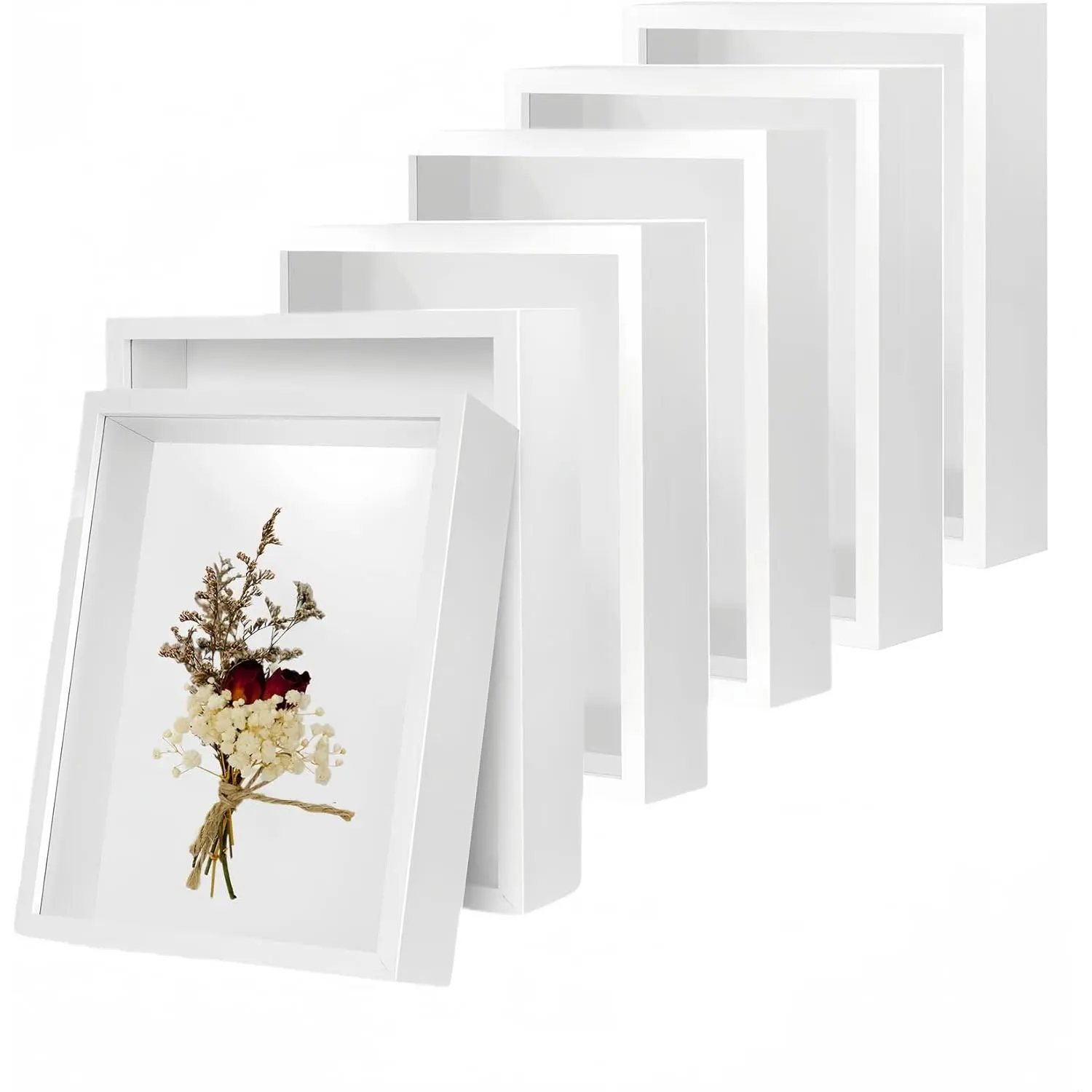 White MDF Wooden 2-Pack 4x6 Glass Front Hollow Shadow Box Photo Frames, for Flower Pressing, Memorial Display, Sticker Application, Stickers