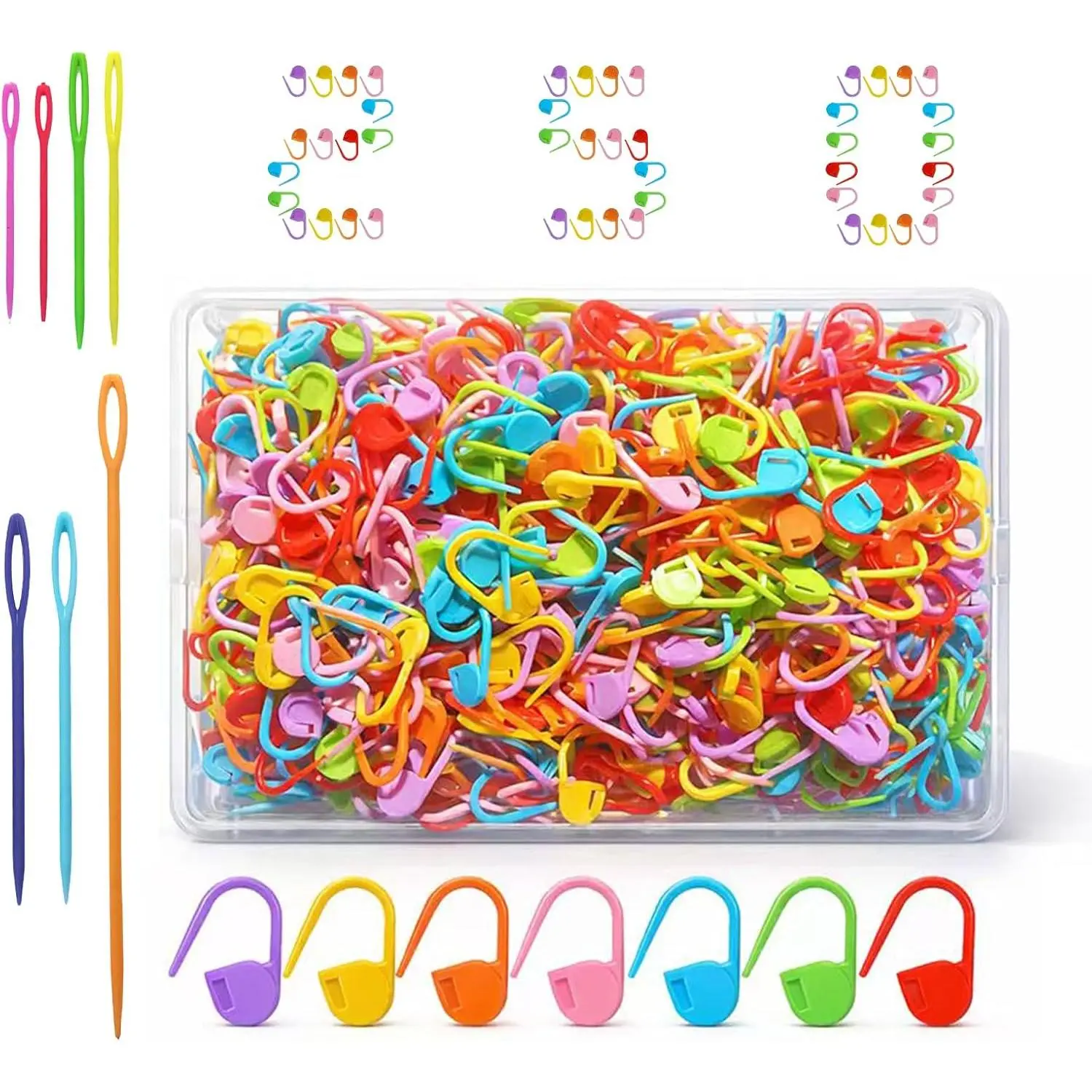 250 count  Markers for Crochet and Knitting, Locking Plastic  Counter Clips, 7 Large-Eye  and Storage Case, Essential Crochet Accessories and Supplies for Amigurumi DIY Crafts