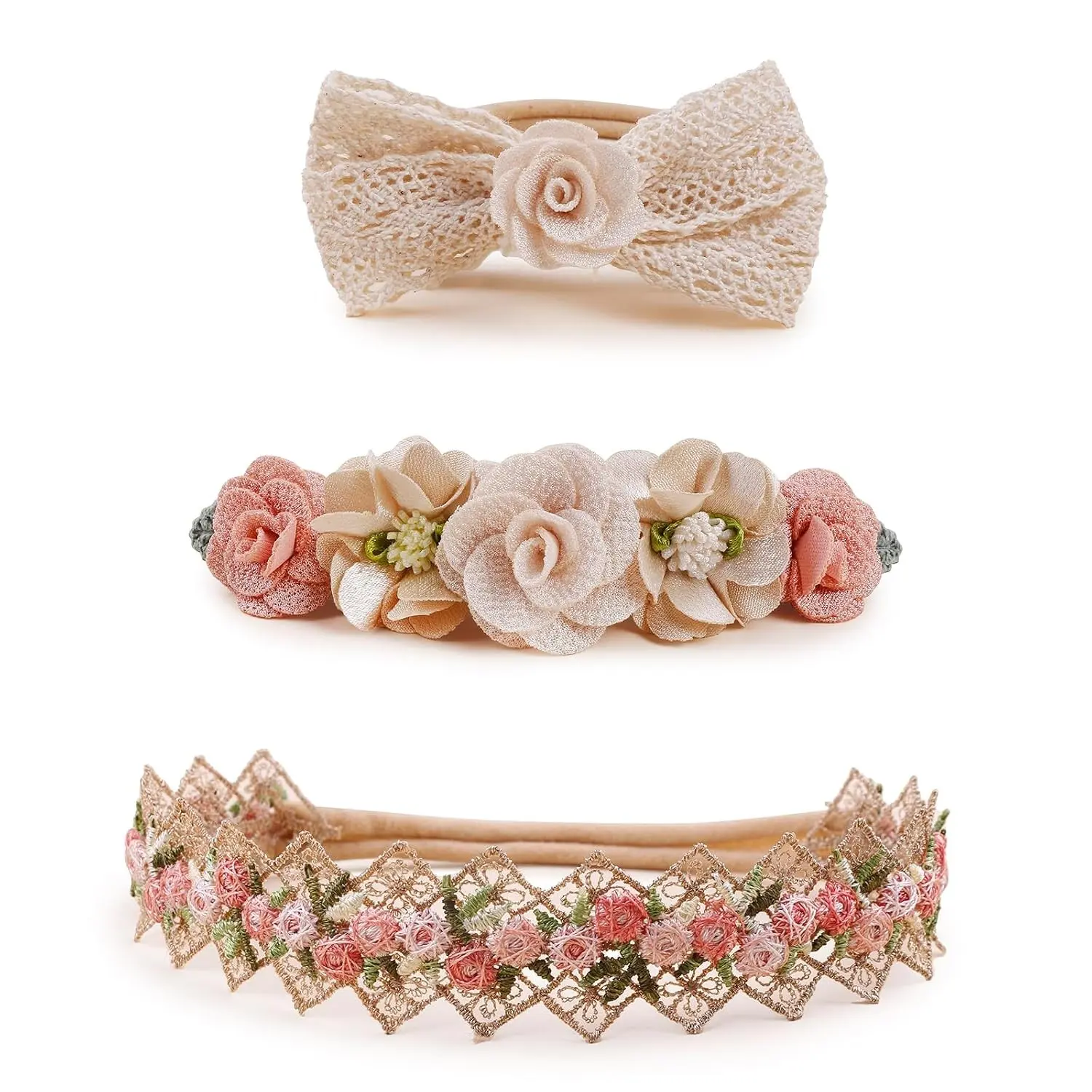 3pcs Baby Girl Nylon Flower Elastic Headbands Hair Accessories Gift for Newborn Infant ToddlersGift