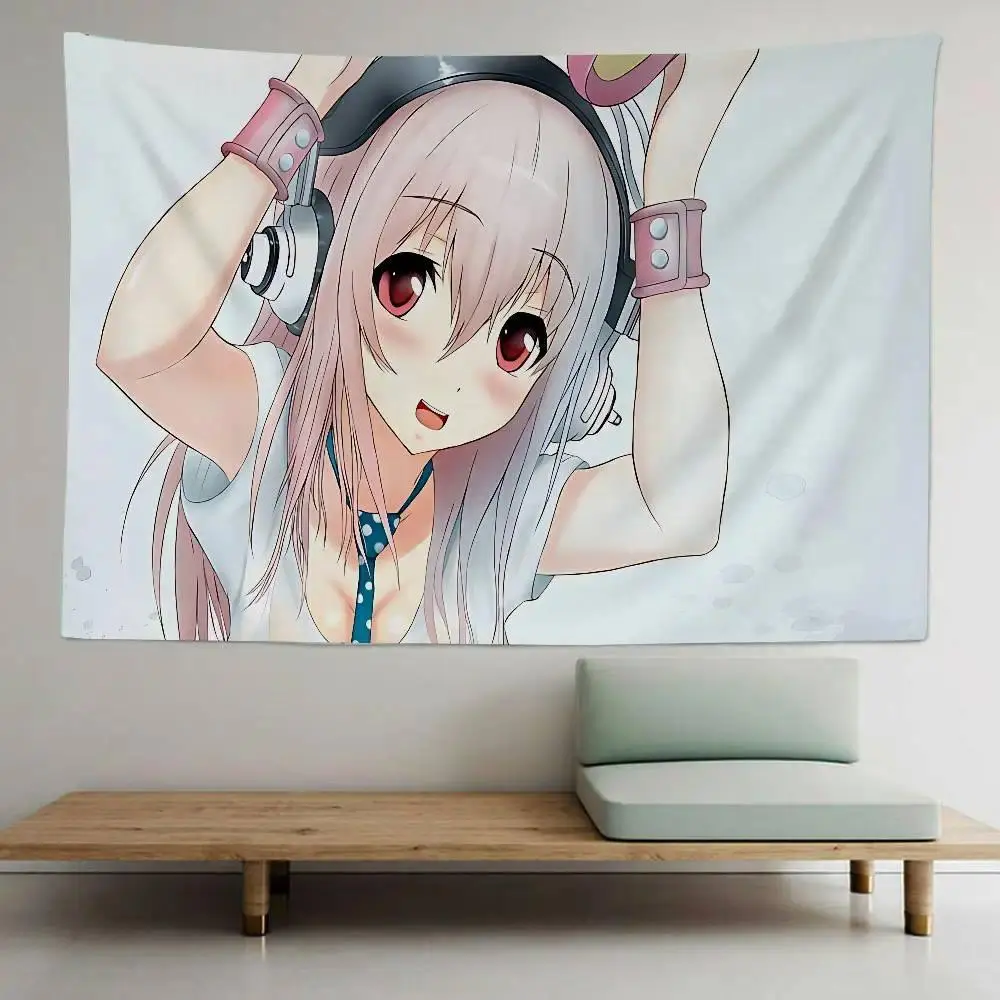 Super Sonico Manga Anime Polyester Hanging Tapestry, Lightweight Hippie Mandala Wall Decor, Cool Room Decor, Photo Backdrop for Home Supplies & Festive Party Use