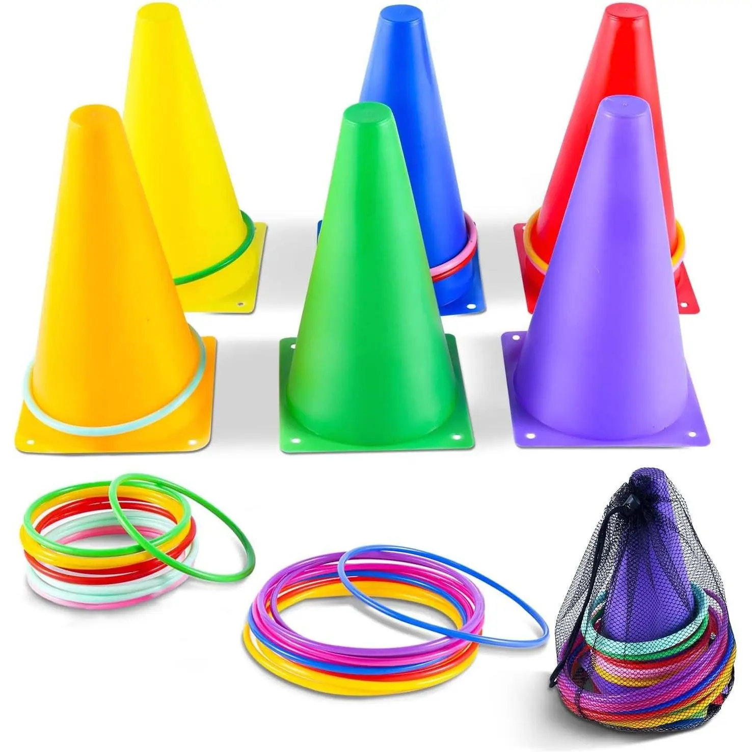 26 Pcs Plastic Colorful Cones Ring Toss Combo Set Outdoor Carnival Games for Kids Adults Birthday Party Throwing Backyard Games