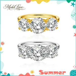 ModelLuxe 18K Gold Plated Waterproof 2ct-4ct Moissanite Three Stone Prong Engagement Ring Copper Ring Band Jewelry Perfect Birthday Engagement Wedding Anniversary Gift Christmas Thanksgiving Valentine's Day
