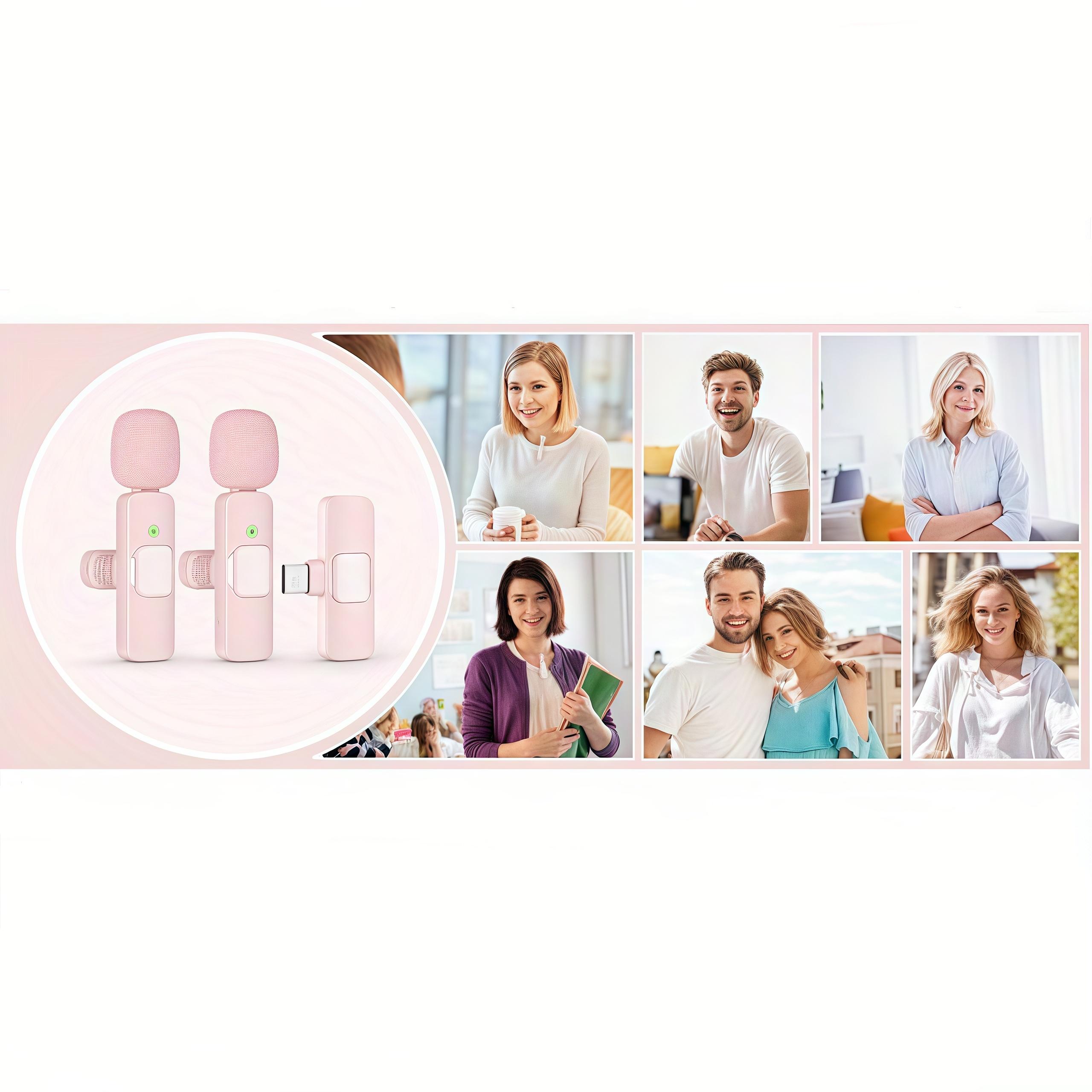 USB-C Mini Lavalier Microphone for iPhone 16, iOS & Android – Noise Cancelling Clip-On Mic for Videos, TikTok, YouTube, Vlog – Plug & Play (Pink)