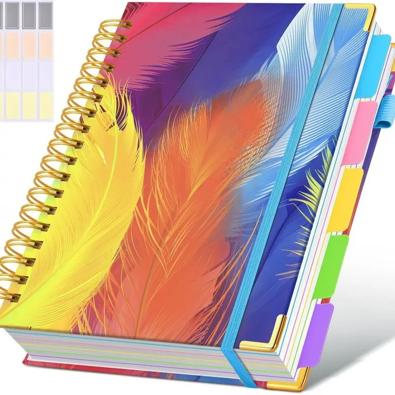 Hardcover Spiral Notebook with Detachable Partition 20.32cm x 25.40cm, Leather 5-Subject Notebook, College Horizontal Grid with Label, 300 Page Large B5 Notebook, Suitable for Taking Notes at Work and School, Women's Inner Diary, Pink