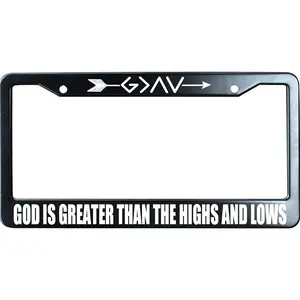 God is Within Her She Will Not Fall License Plate Frame - Cute Black Metal White Cross Pattern Aluminum Car Tag Holder, Religious Christian Psalms 46:5 Auto Exterior Decor Gift for Women Fits US Standard 12x6" 1 Pack