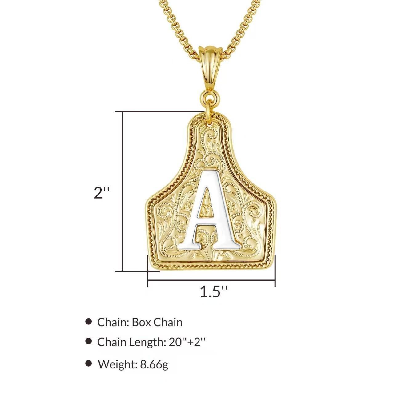 Two-Toned Gold Silver Cow Tag Initial Necklace Handmade Adjustable 20 Inch Chain Dainty Unisex Jewelry For Gifting