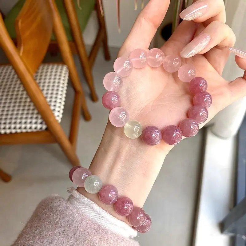 Minimalist Beaded Bracelet with Natural Morganite & Rose Quartz for Adults, Comfortable Lightweight Daily Wear, Pastel Birthday Gift, Female, Minimalist Aesthetic, Round, Morganite Quartz, Lightweight Fit, Beaded Loop, Comfortable Lightweight Wear