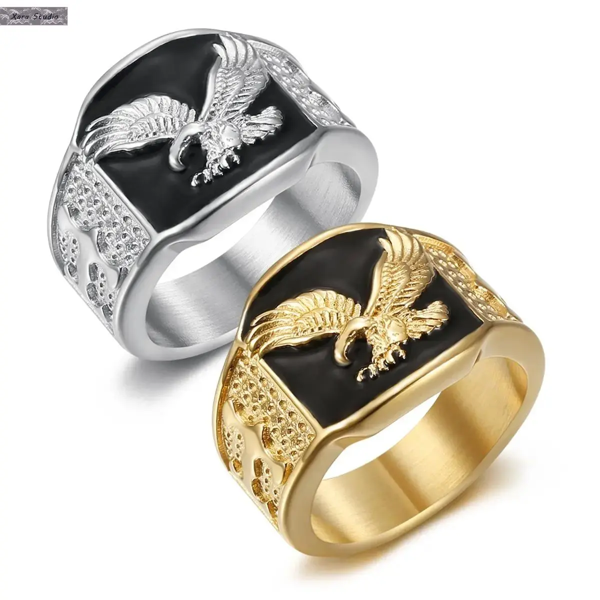 Men's Eagle-Engraved Non-Tarnish Stainless Steel Ring, Stylish Animal Motif Jewelry, Durable Fashion Accessory for Casual Wear & Gifting, Non-Tarnish Stainless Steel Rings, Dominant Look, Distinctive Fashion Statements, Essential Accessory, Engraved Rings