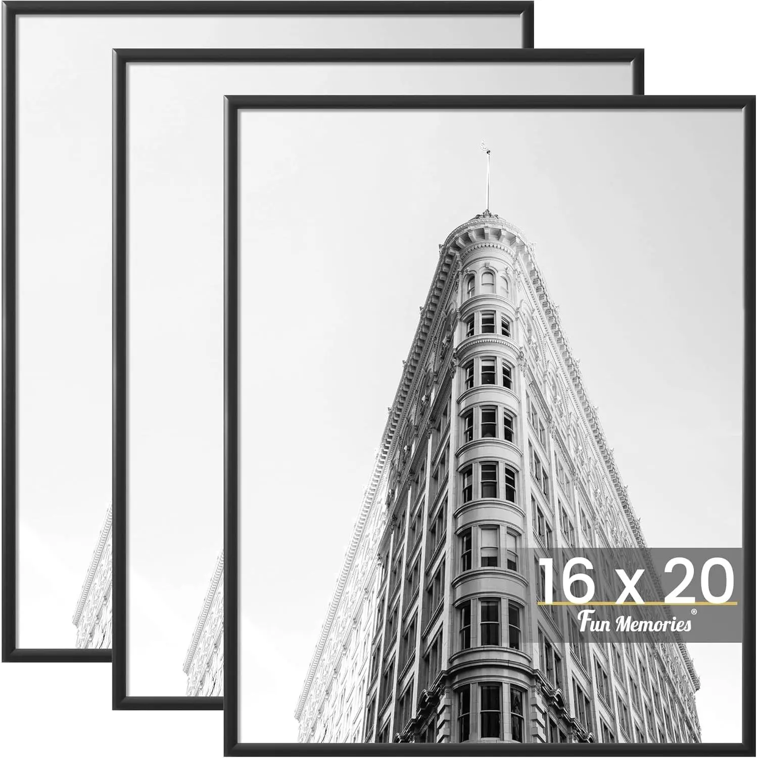 Black 16x20 Poster Frame 3-Pack - Scratch-Proof Frame for Photos, Posters, Art Prints, Decor | Horizontal/Vertical Wall Mounting