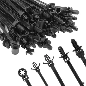 160Pcs Acid-Resistant Corrosion-Resistant Nylon Self-Locking Zipper Tie Clips with Push Rivet Mounts, DIY Bag Accessories for Maintenance, Fixing Wires Cables Small Hoses, Fit Cars Polaris UTV