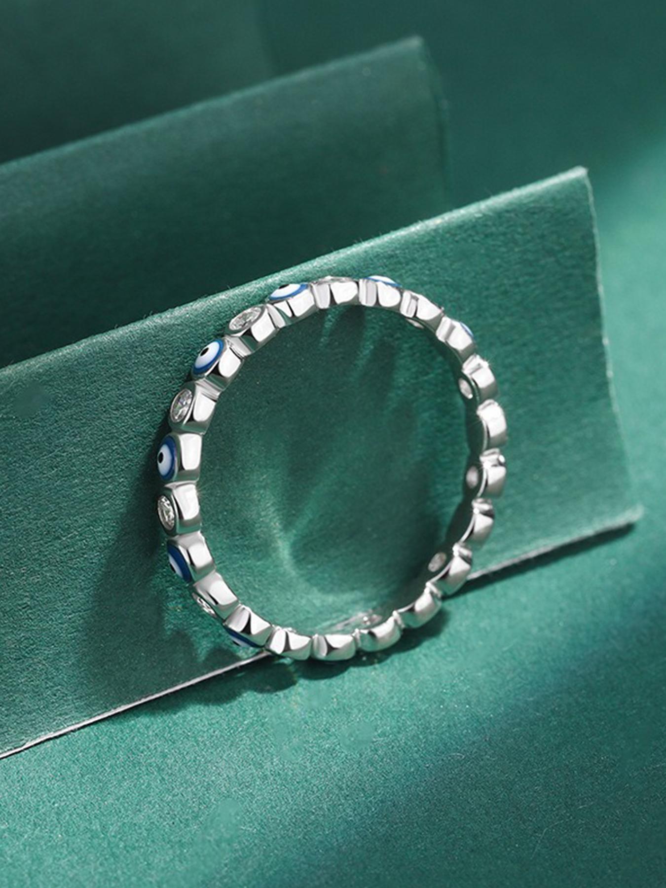 925 Sterling Silver Fashion Eye & Star & Moon Design Ring, Artificial Zircon Decor Ring, Fashion Jewelry Accessories for Women, Birthday Gift, Spellbound Ring