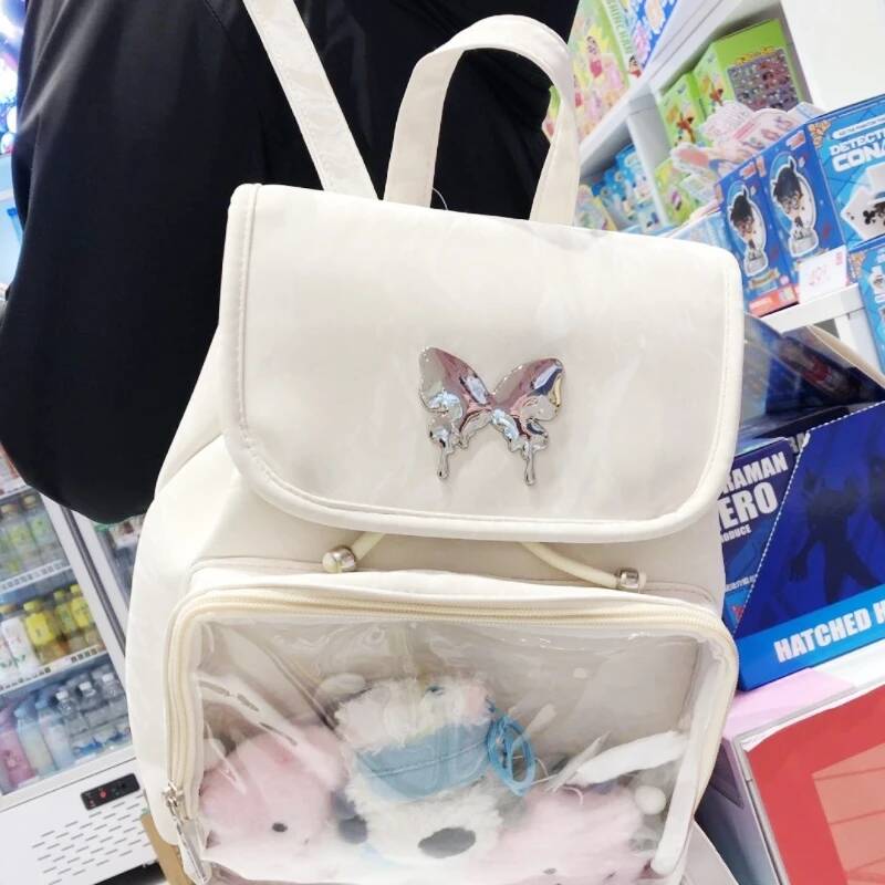 New Y2K Sweet Womens Butterfly Ita Backpacks Cute Girls Transparent Rucksacks Fashion Large Capacity DIY Display Travel Knapsack