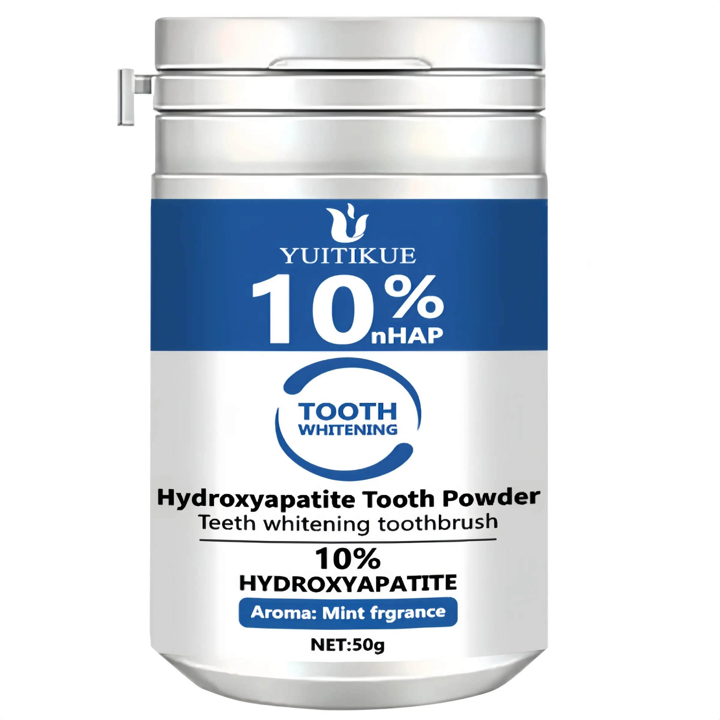 Yuitikue 10% Nano Hydroxyapatite Whitening Tooth Powder 50g, Deep Stain Removal, Enamel Repair, Fresh Breath, Home Use