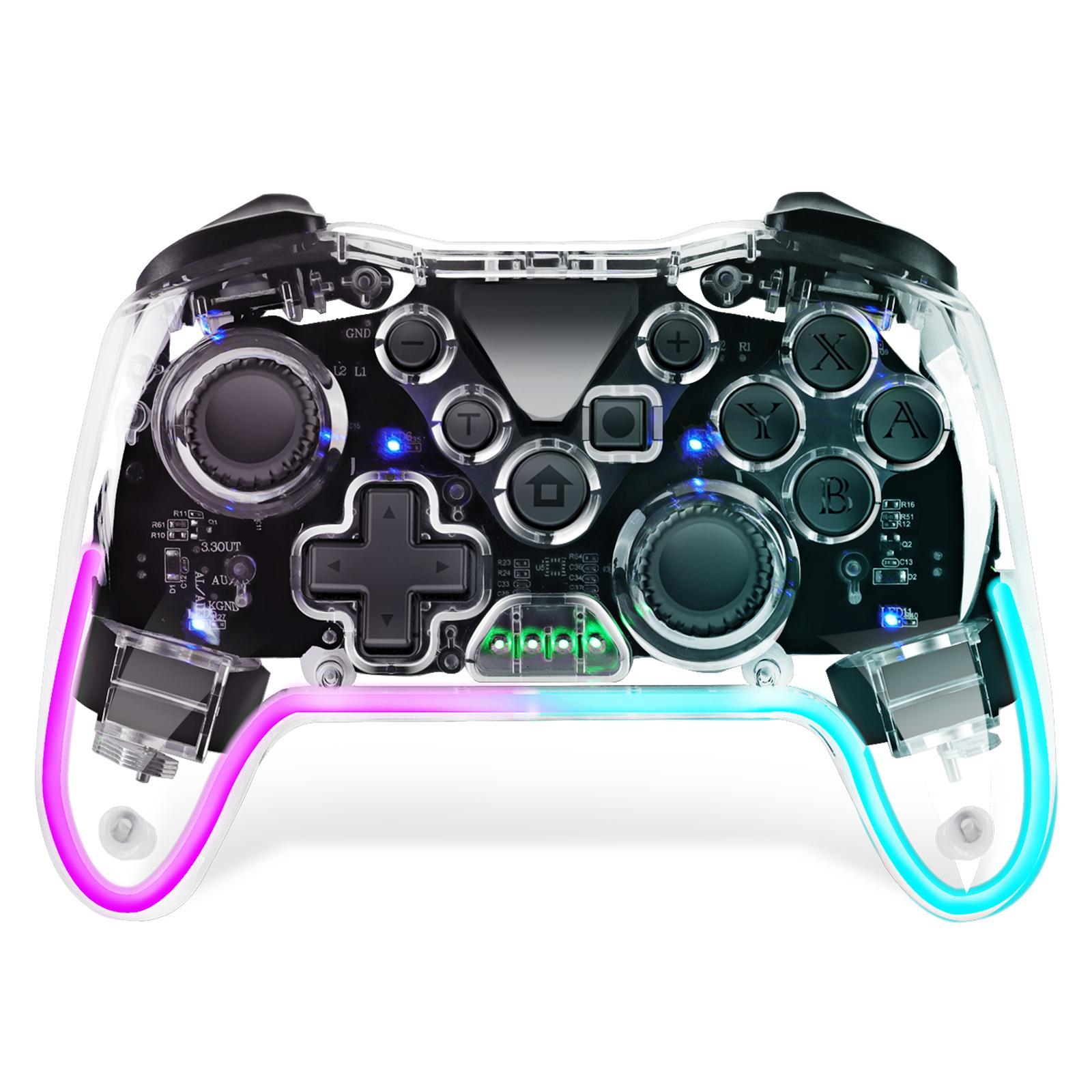NS015 Wireless Gaming Controller, 6 Axis Dual Vibration BT Game Controller, Creative RGB Breathing Light Game Controller for Nintendo/Android/PC