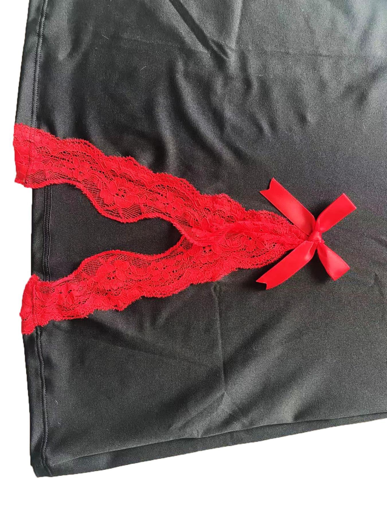 Women's Contrast Lace Bow Decor Slim Cami Nightdress, Casual Soft Comfortable Spaghetti Strap Nightgown for All Seasons, Fashion Ladies' Sleepwear for Daily Wear