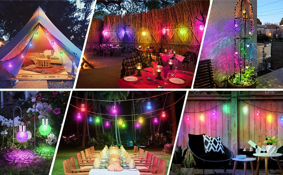 12Pack Outdoor Hanging Solar Lights - Cracked Glass Solar Lights Waterproof LED Decorative Ball Lights Tree Solar Powered Globe Lights with Hook for Garden Yard Fence Christmas Decoration