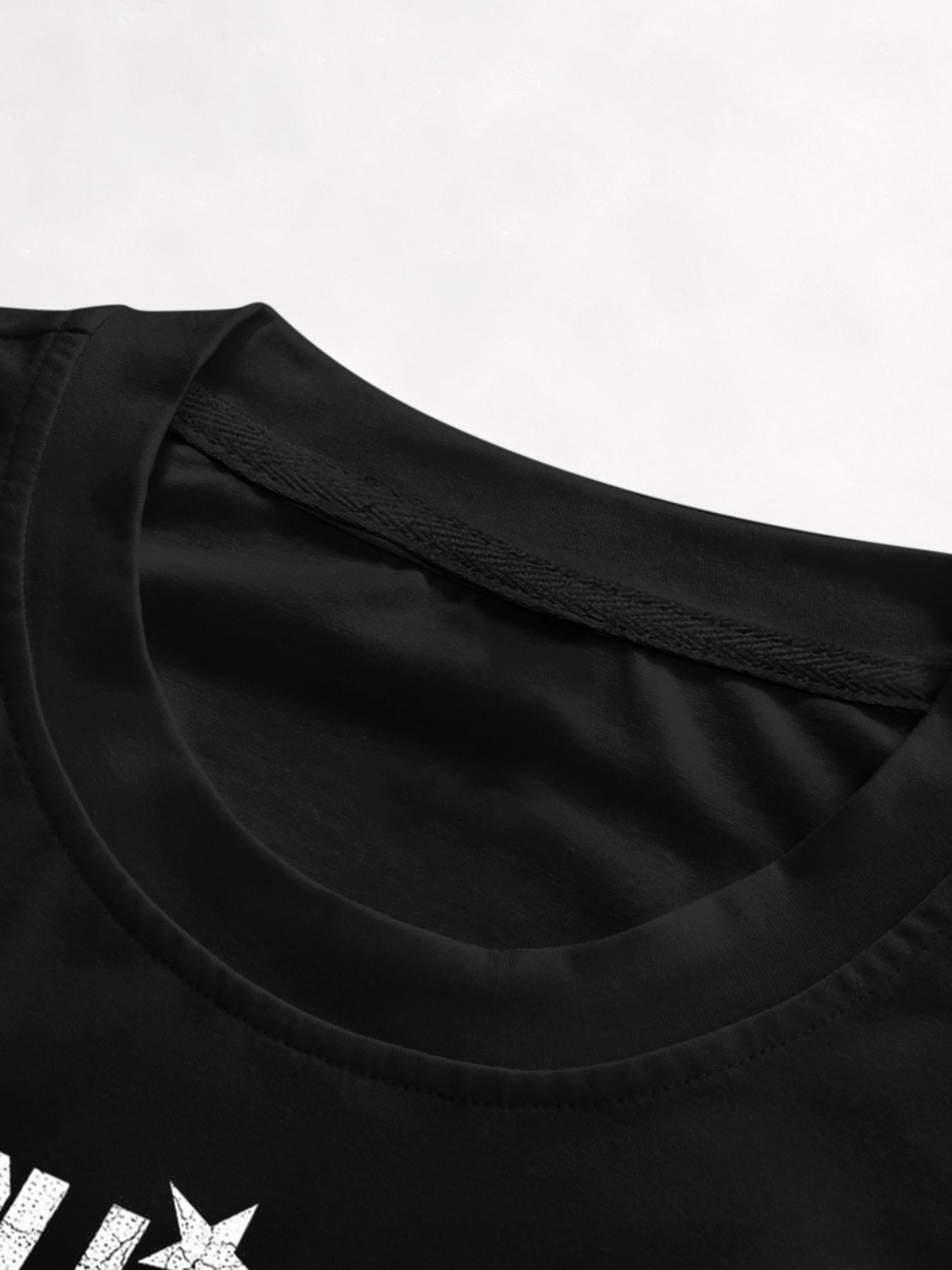 Men's Cotton T-Shirt, Short Sleeve, Phone & Star Print, Loose Fit, Casual Style, Summer Fashion, Outdoor Sports Streetwear