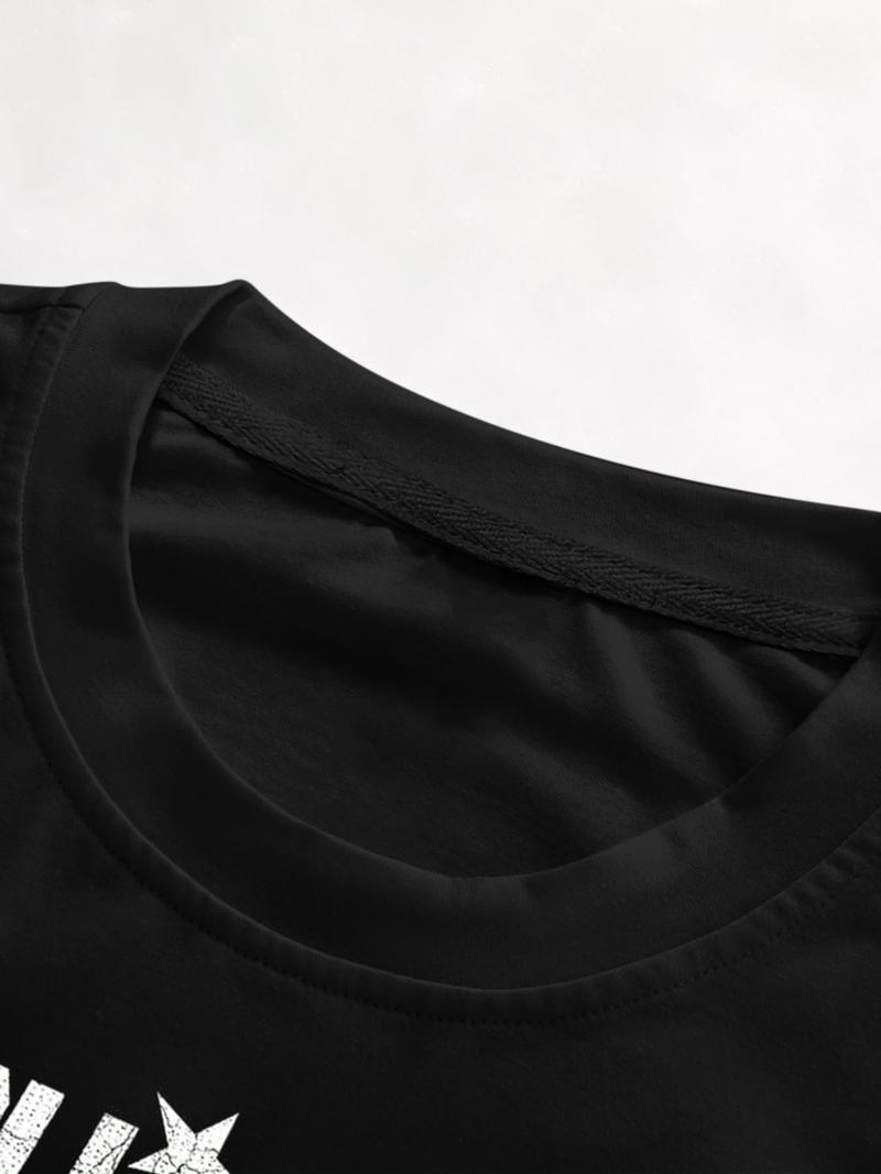 Men's Cotton T-Shirt, Short Sleeve, Phone & Star Print, Loose Fit, Casual Style, Summer Fashion, Outdoor Sports Streetwear