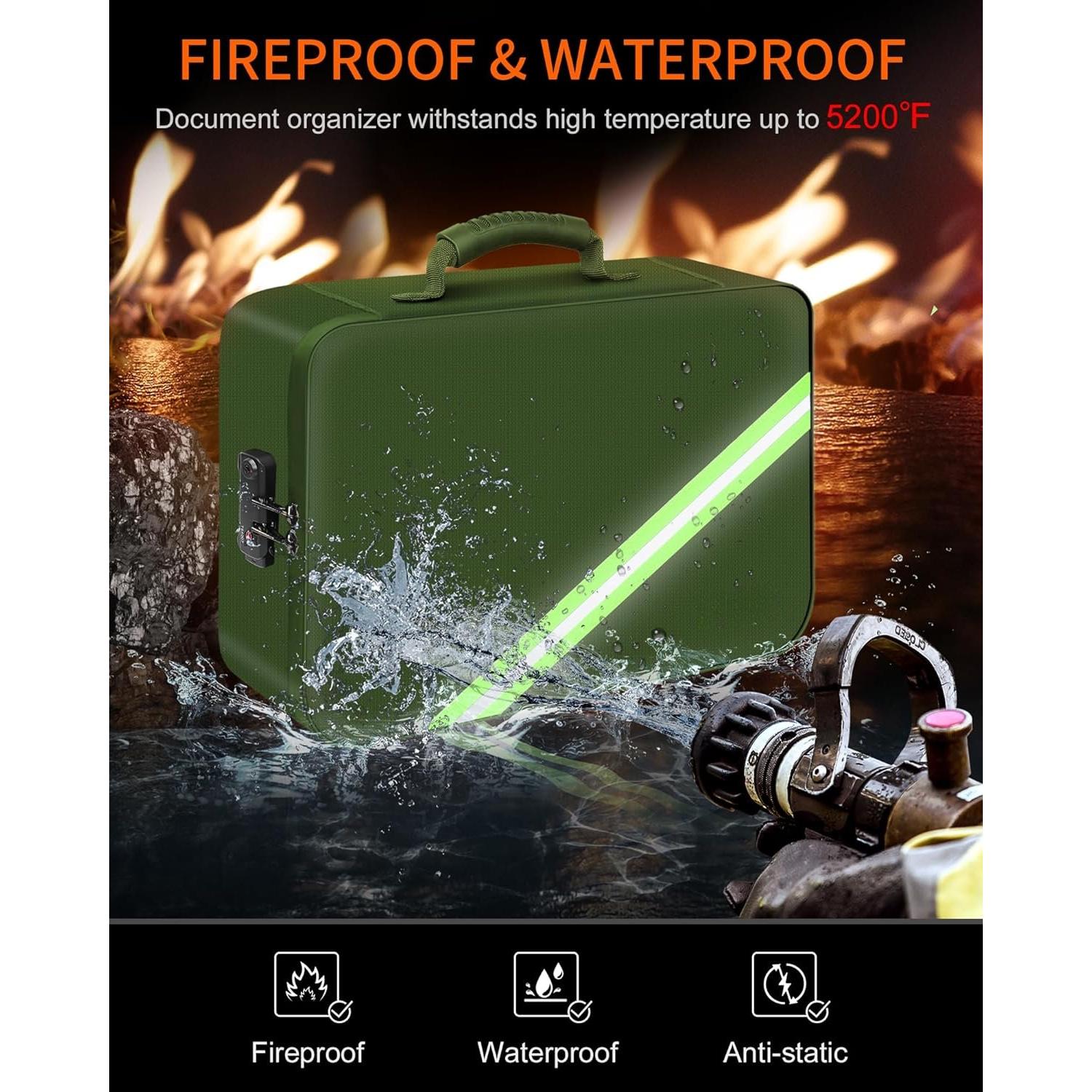 Important Document Organizer, and Fireproof Document Box with 7 Pockets File Folder,Portable Fire Safe Storage Box Case with Lock for Documents,File and Card,Green Important Document Organizer, and Fireproof Document Box with 7 Pockets File Folder,Portable Fire Safe Storage Box Case with Lock for Documents,File and Card,Green