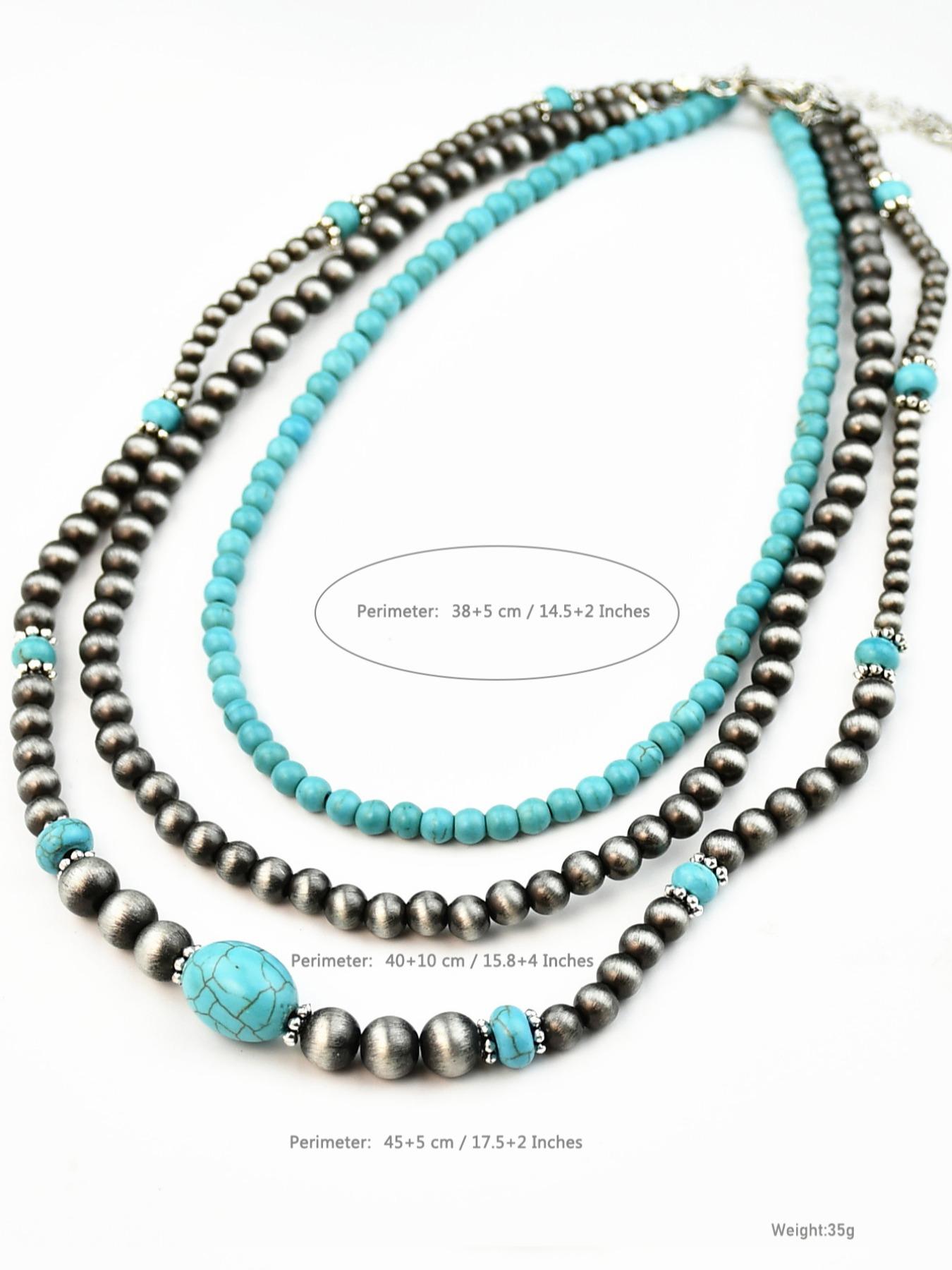 Vintage Turquoise Texture Beaded Necklace, Fashionable Adjustable Beaded Necklace for Women & Men for Party, Daily Clothing Decor, Trendy Clean Girl Jewelry for Birthday Gift, Adjustable Beaded Design