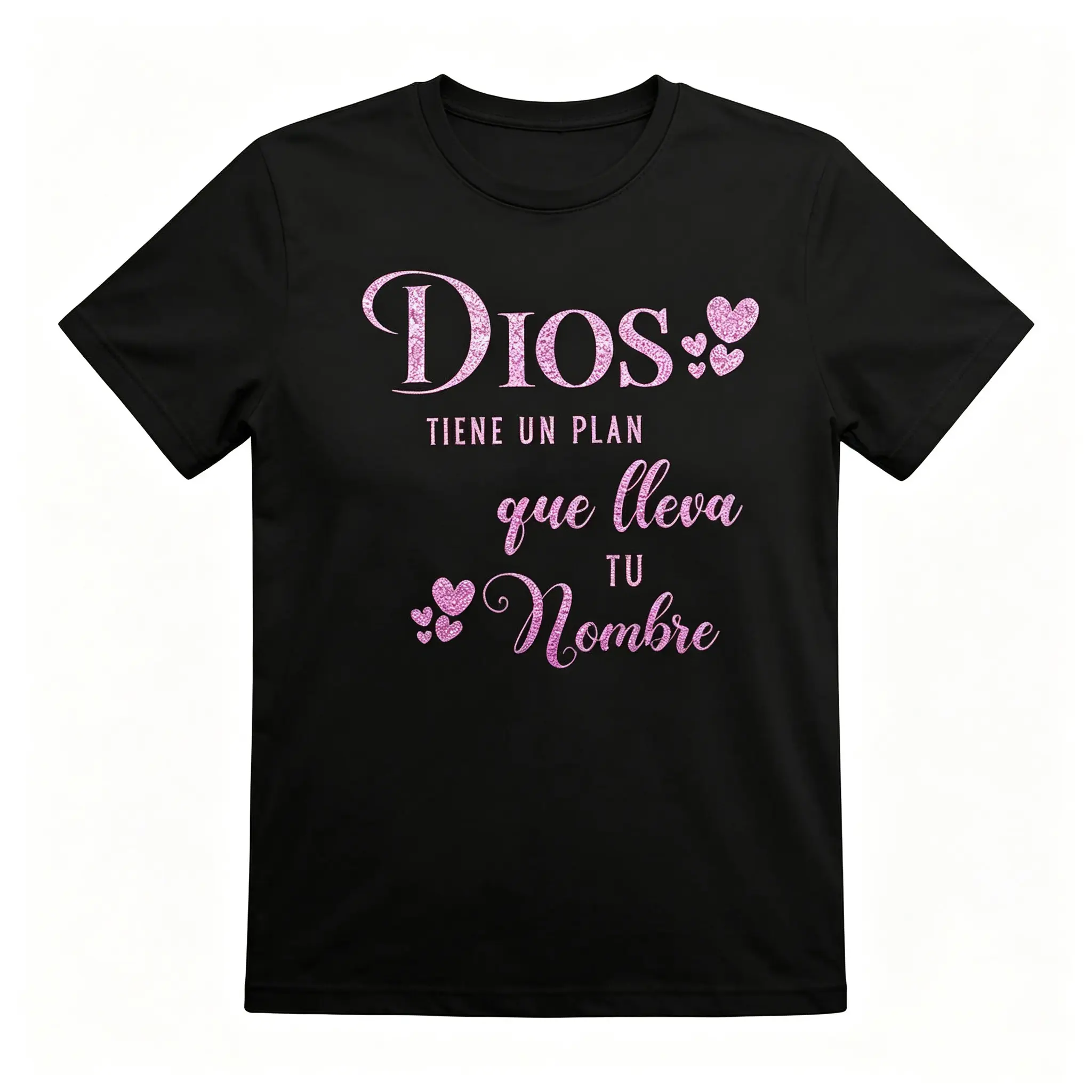Spanish Faith Graphic Tee for Latina Women, Loose Fit 'Dios Tiene Un Plan' Christian Heart Print, Simple Everyday Short Sleeve Casual Top, Sleeves, Oversized, Original, Style, Basic, Minimalist
