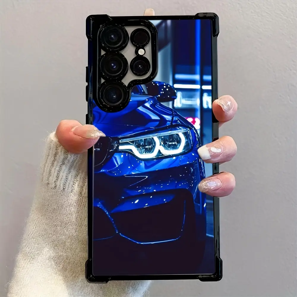 Cool Blue Sports Car Mobile Phone Case for Galaxy S26 S25 S24 S23 S22 S21 FE Ultra Plus 5G for Iphone 17 16 15 14 13 12 11 17Air Plus Pro Promax, Anti-Fall Transparent Soft Back Cover