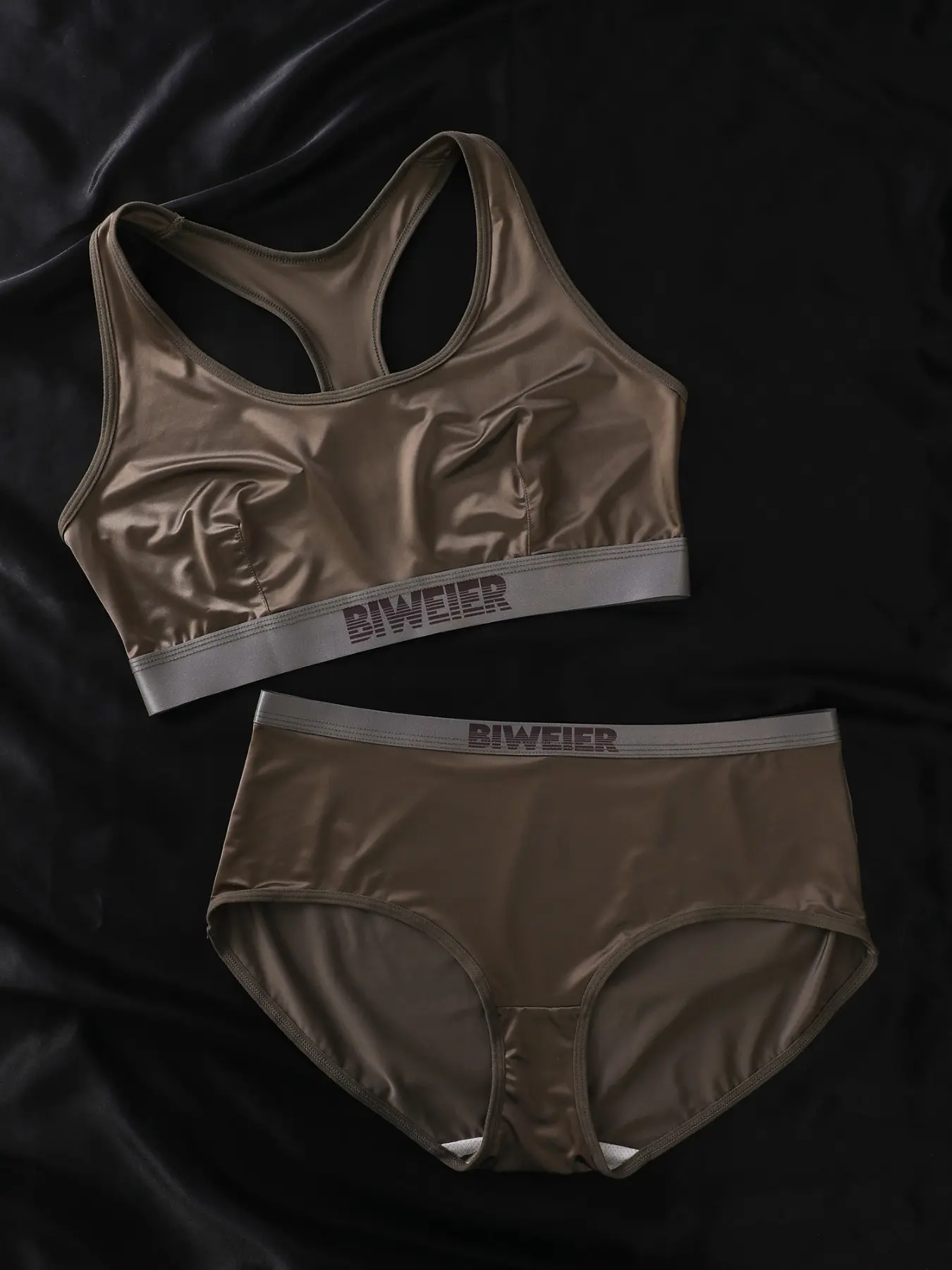 Biweier Satin Solid Color Underwear Set, Luxurious Feel, Smooth and Breathable, Ideal for Women's Casual Sports and Home Commute
