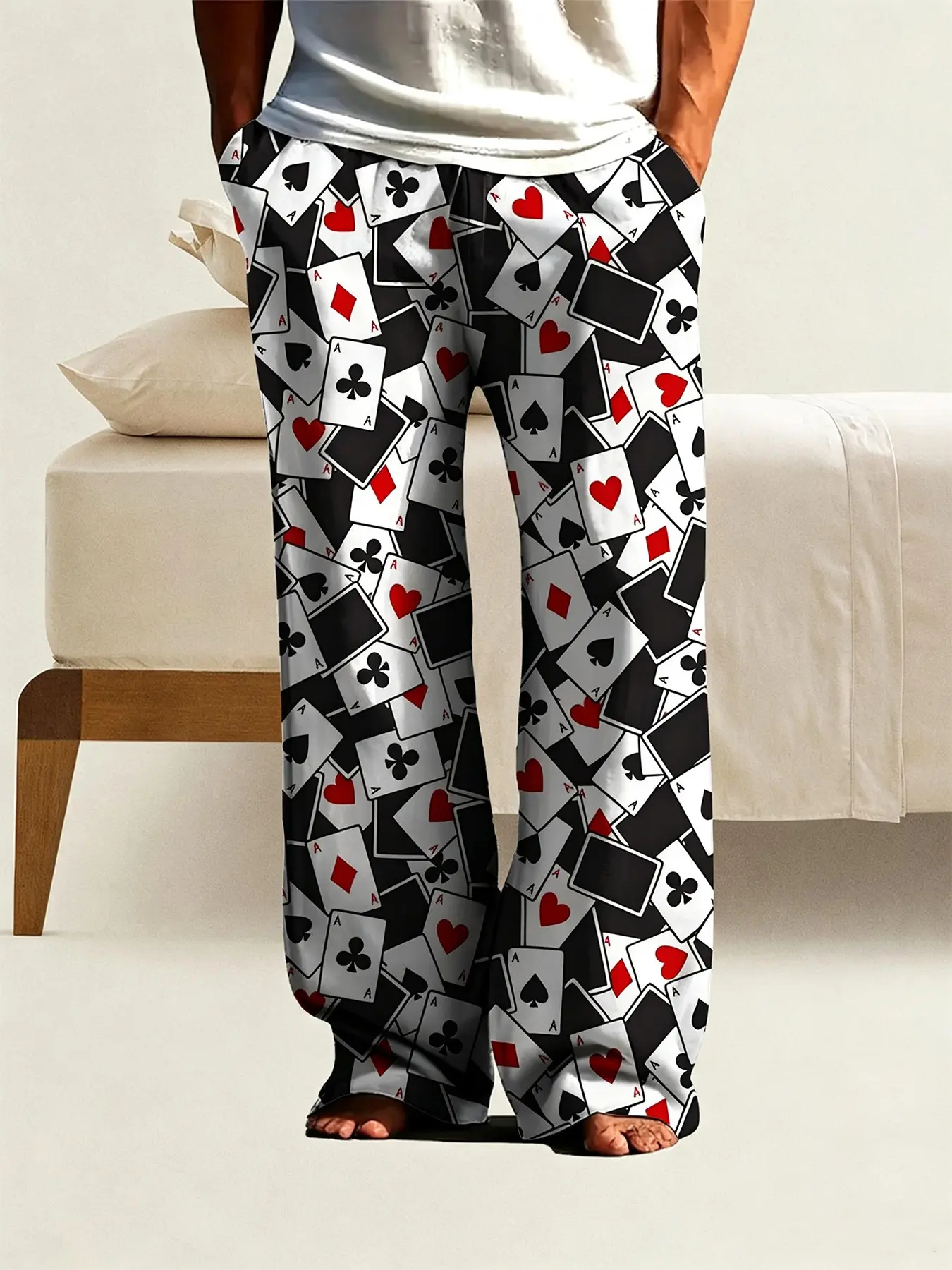 Graffiti Doodle Heart Face All Over Print Unisex Pajama Pants Elastic Waist Soft Breathable Casual Home Sleep Loungewear Daily Bottoms Nightwear