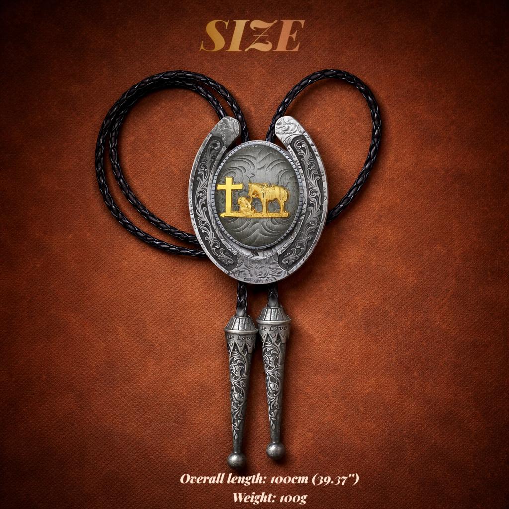 Western Bolo Tie for Men, Cowboy Horse Bolo Tie with Gold-Tone Horse Slide, Vintage Rodeo Necktie, Native Western String Tie for Country Weddings, Parties and Gifts