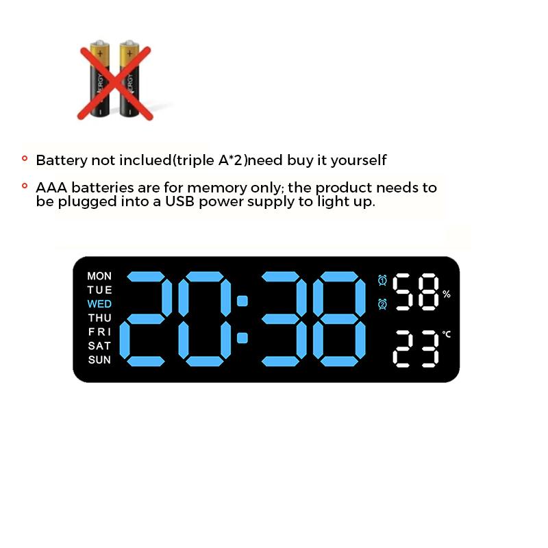 Modern Simple Digital Clock, Digital Wall Clock, 1 Count Multifunctional Hangable Hanging Alarm Clock, Large Digital Clock with Alarm Function, Suitable for Home Office Bedroom Decor [Battery Required, without Battery]