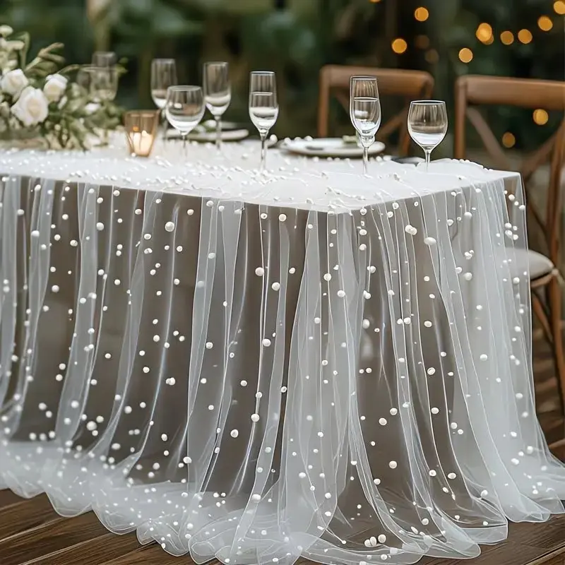 Elegant Pearl Chiffon Tablecloth, Perfect for Wedding Decor, Party Dress, Bridal Veil, Gift Wrapping, Christmas, Halloween