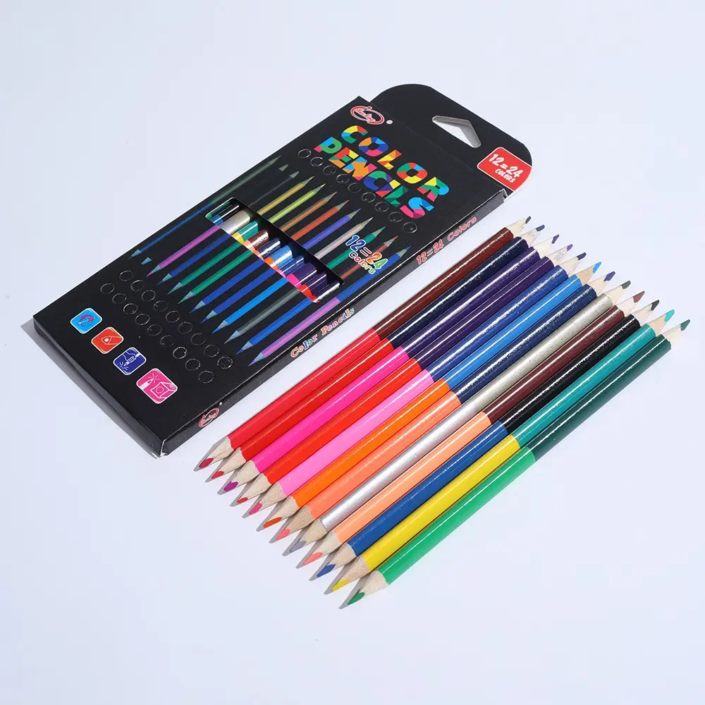 12 Pieces Color Pencils 24Colors Double-ended Erasable Pencils Pre-sharpened Art Pencils for Drawing Checking Map Coloring Tests Grading