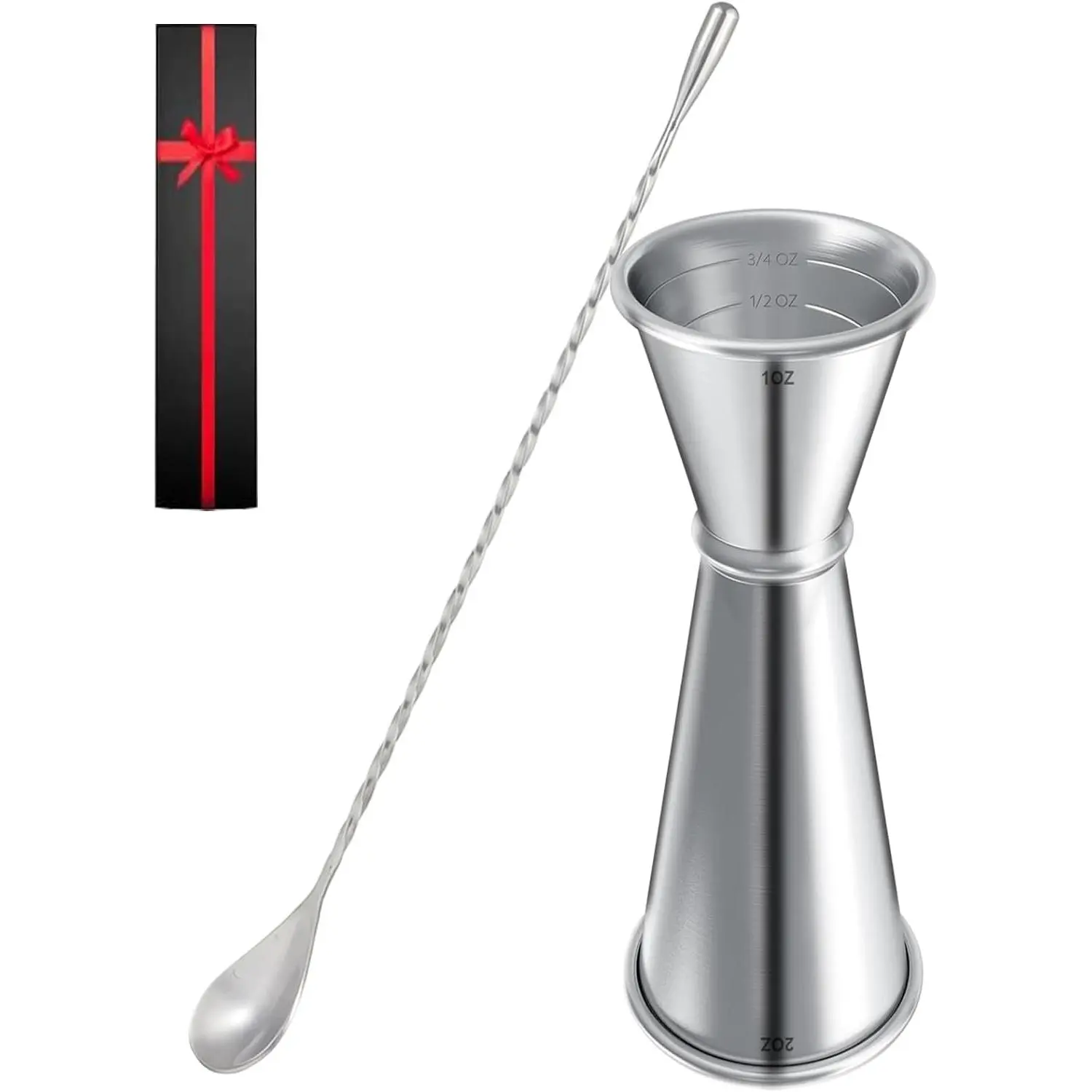 Measuring Jigger & Mixing Spoon Set, Bell Jigger with 1oz and 2oz Measuring Marks, Bartending Cocktail Measuring and Mixing Bar Tools