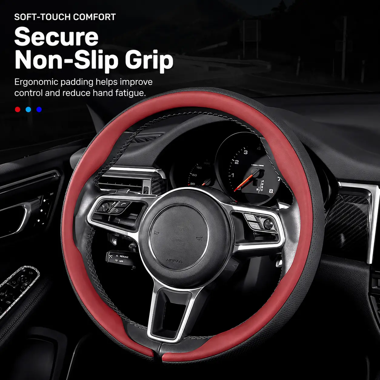 Nappa Leather Elastic Steering Wheel Covers with Anti-Slip Lining, Durable and Protective Design,Perfect Fit