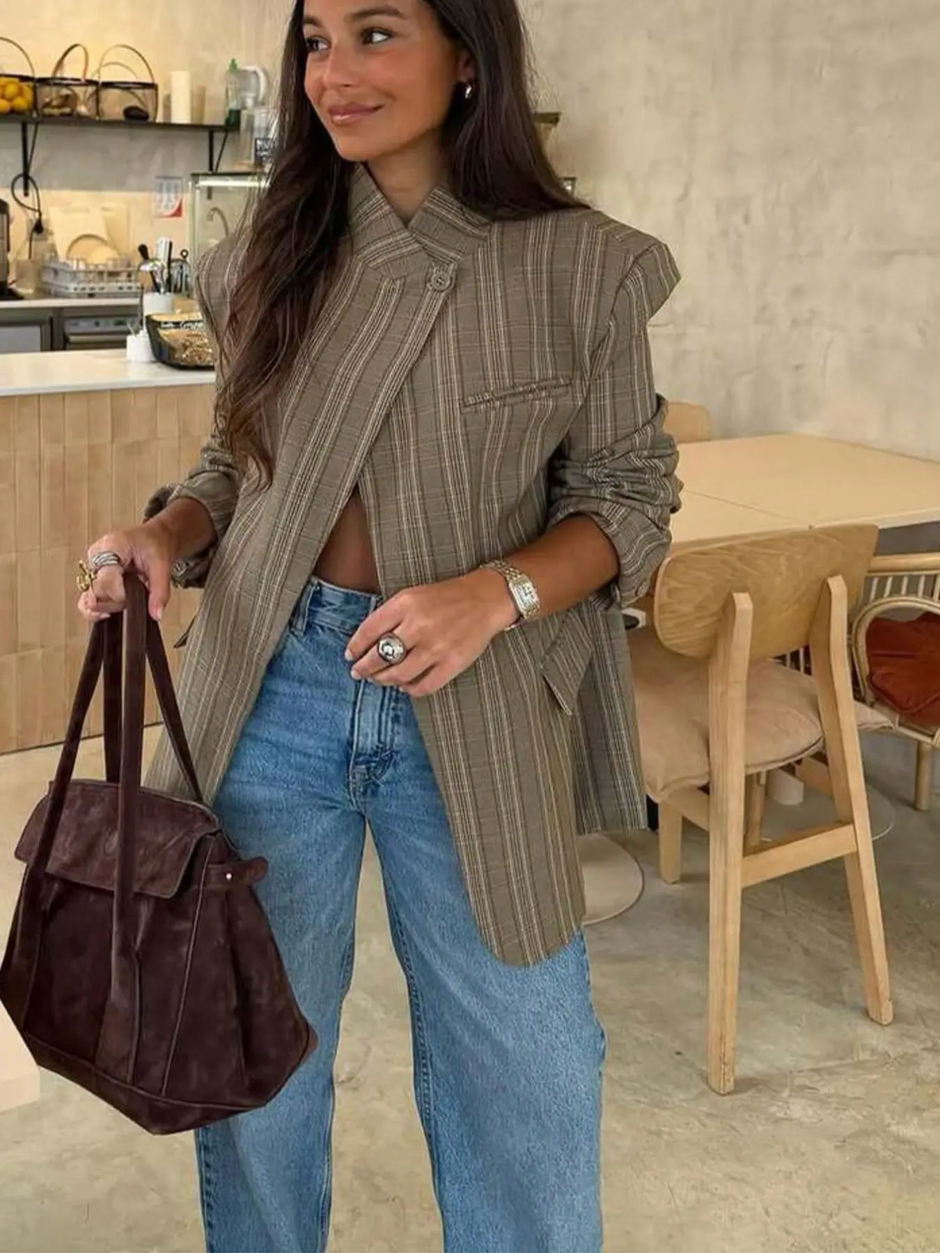 Women's New Spring Summer Plaid Lightweight Asymmetric Casual Suit, High-End Elegant Asymmetrical Vintage Design, Fashionable Women's Clothing