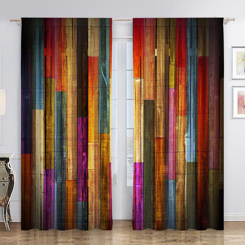 2 Counts Colorful Block Print Curtain, Fashion Creative Home Curtain, Decorative Window Curtain for Home Living Room, Christmas Gifts, Christmas Decorations